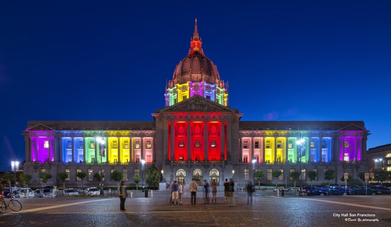 white house lit up in gay pride colors